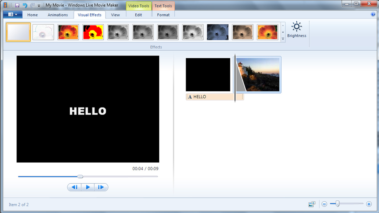 Windows Live Movie Maker on Windows 7 (2009)